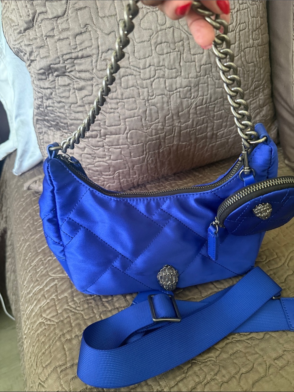 Kurt Geiger Royal Blue Quilted Shoulder Bag with Chain Handle